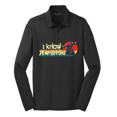 I Know Jew Jitsu Funny Vintage Retro Martial Arts Silk Touch Performance Long Sleeve Polo