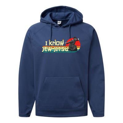 I Know Jew Jitsu Funny Vintage Retro Martial Arts Performance Fleece Hoodie