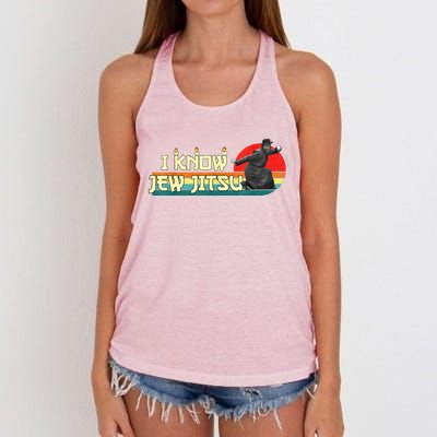 I Know Jew Jitsu Funny Vintage Retro Martial Arts Women's Knotted Racerback Tank