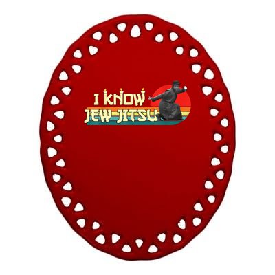 I Know Jew Jitsu Funny Vintage Retro Martial Arts Ceramic Oval Ornament