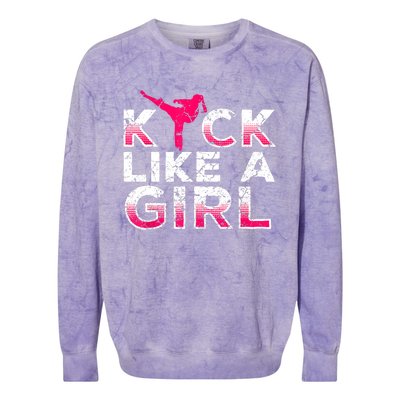 I Kick Like A Girl Gift Funny Karate Kickboxing Girl Gift Colorblast Crewneck Sweatshirt