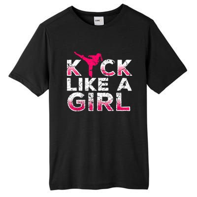 I Kick Like A Girl Gift Funny Karate Kickboxing Girl Gift Tall Fusion ChromaSoft Performance T-Shirt