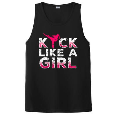 I Kick Like A Girl Gift Funny Karate Kickboxing Girl Gift PosiCharge Competitor Tank