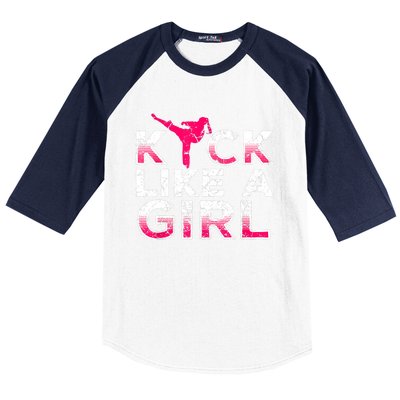 I Kick Like A Girl Gift Funny Karate Kickboxing Girl Gift Baseball Sleeve Shirt