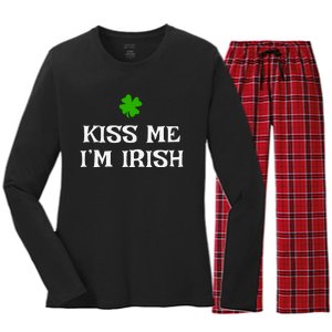 Irish Kiss Me Im Irish St Patricks Day Women's Long Sleeve Flannel Pajama Set 