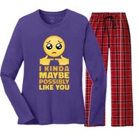 I Kind Maybe Possibly Like You Emoji Women's Long Sleeve Flannel Pajama Set 