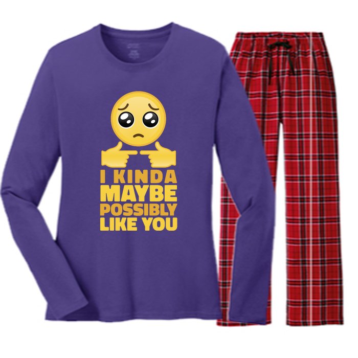 I Kind Maybe Possibly Like You Emoji Women's Long Sleeve Flannel Pajama Set 