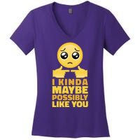 I Kind Maybe Possibly Like You Emoji Women's V-Neck T-Shirt