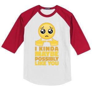 I Kind Maybe Possibly Like You Emoji Kids Colorblock Raglan Jersey