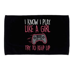 I Know Play Like Girl Gamer Funny Girl Wo Microfiber Hand Towel