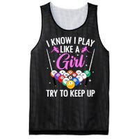 I Know Play Like A Girl Try To Keep Up Pool Billiard Player Gift Mesh Reversible Basketball Jersey Tank