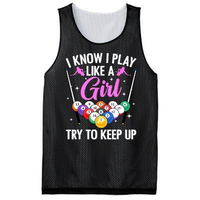 I Know Play Like A Girl Try To Keep Up Pool Billiard Player Gift Mesh Reversible Basketball Jersey Tank