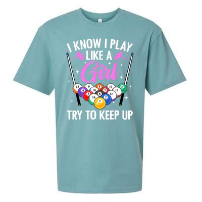 I Know Play Like A Girl Try To Keep Up Pool Billiard Player Gift Sueded Cloud Jersey T-Shirt