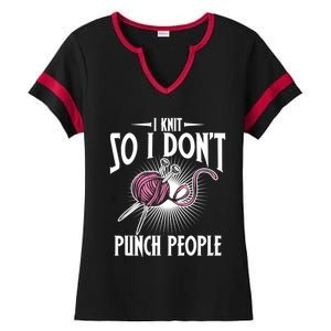 I Knit So I Don't Punch People Knitter Funny Knitting Gift Ladies Halftime Notch Neck Tee