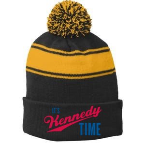 Its Kennedy Time RFK Jr. Stripe Pom Pom Beanie