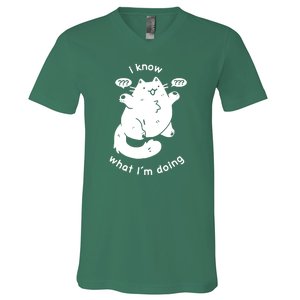 I Know What I'm Doing Funny Cat V-Neck T-Shirt