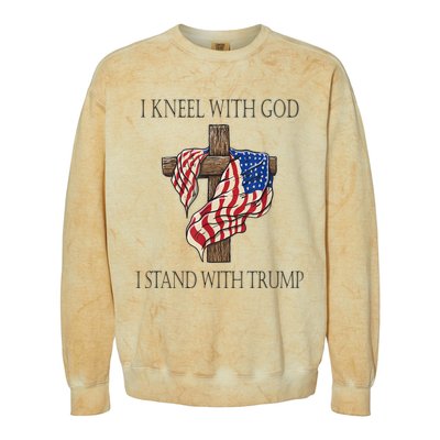 I Kneel With God I Stand With Trump Colorblast Crewneck Sweatshirt