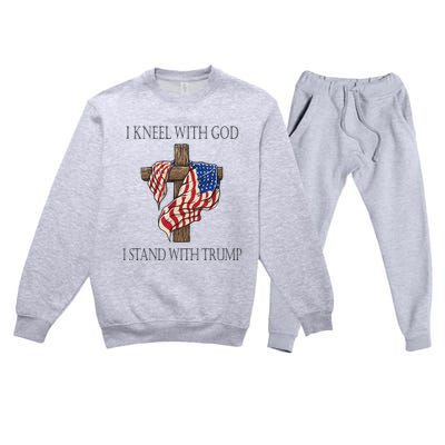 I Kneel With God I Stand With Trump Premium Crewneck Sweatsuit Set