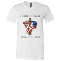 I Kneel With God I Stand With Trump V-Neck T-Shirt