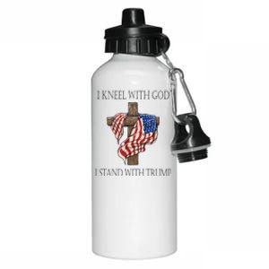 I Kneel With God I Stand With Trump Aluminum Water Bottle