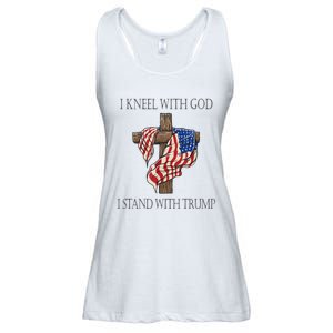 I Kneel With God I Stand With Trump Ladies Essential Flowy Tank