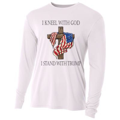 I Kneel With God I Stand With Trump Cooling Performance Long Sleeve Crew