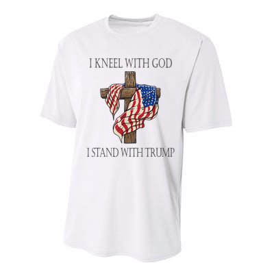 I Kneel With God I Stand With Trump Performance Sprint T-Shirt