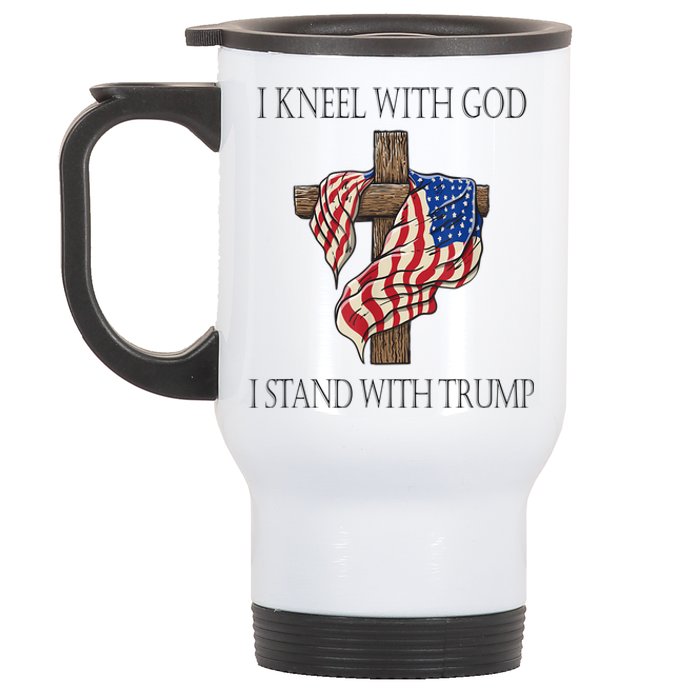 I Kneel With God I Stand With Trump Stainless Steel Travel Mug