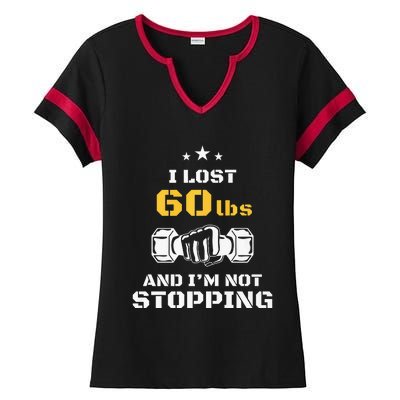 I Lost 60 Pounds Weight Loss Celebration Announcement Ladies Halftime Notch Neck Tee