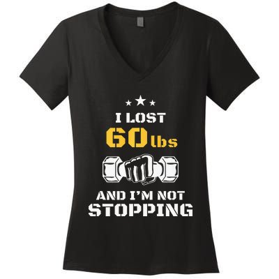 I Lost 60 Pounds Weight Loss Celebration Announcement Women's V-Neck T-Shirt