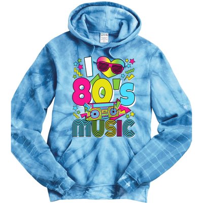 I Love 80's Music 80s Party Outfit Retro 1980s Raglan Baseball Tee Tie Dye Hoodie