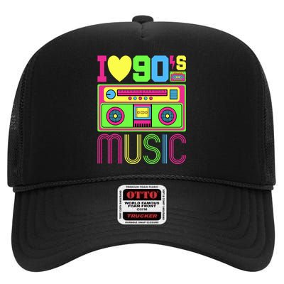 I Love 90s Music 1990s Style Hip Hop Outfit Vintage Nineties High Crown Mesh Back Trucker Hat