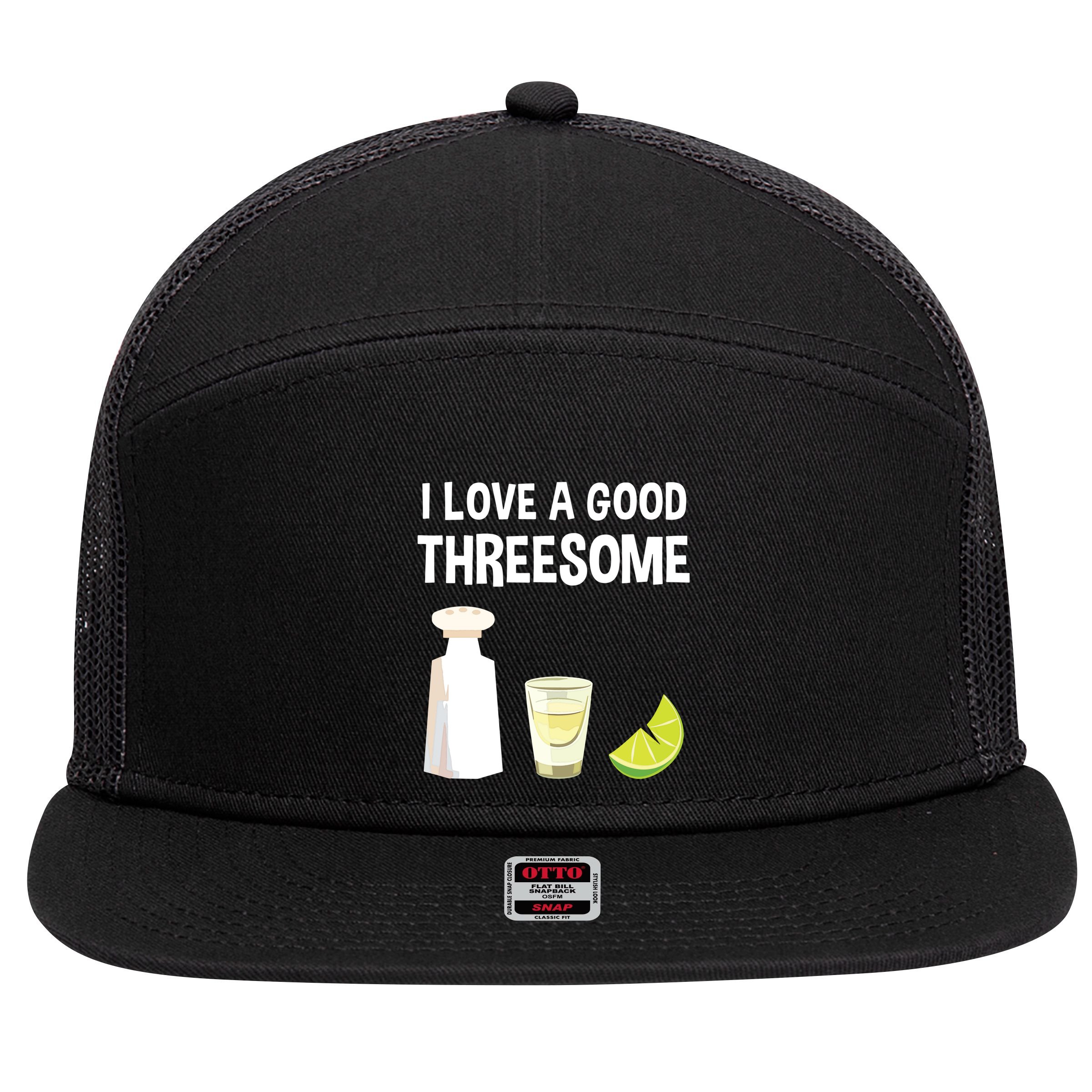 I Love A Good Threesome Bartender Bar Drink Tank Top 7 Panel Mesh Trucker Snapback Hat