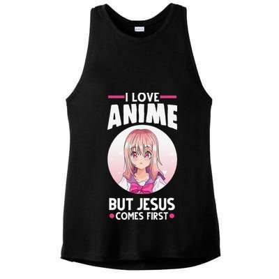 I Love Anime But Jesus Comes First Anime Ladies PosiCharge Tri-Blend Wicking Tank