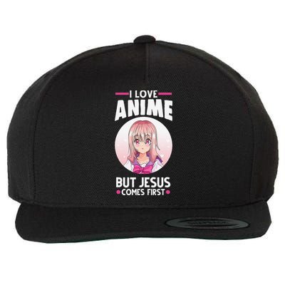 I Love Anime But Jesus Comes First Anime Wool Snapback Cap