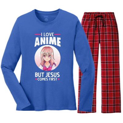 I Love Anime But Jesus Comes First Anime Women's Long Sleeve Flannel Pajama Set 