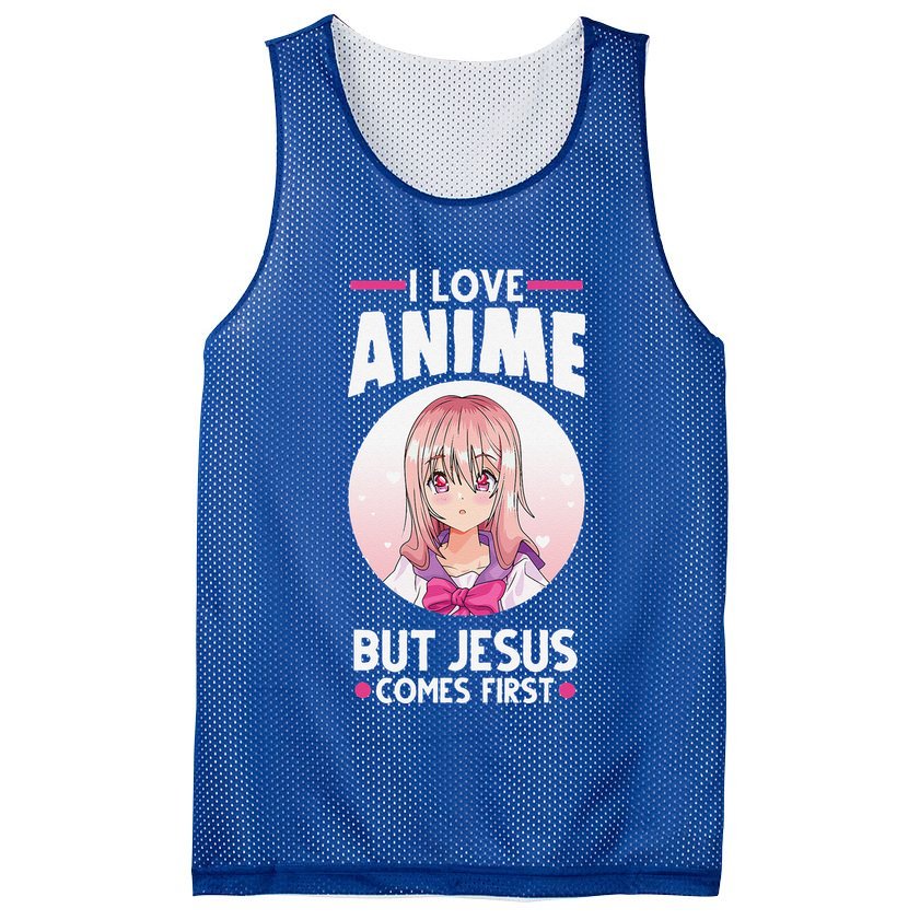I Love Anime But Jesus Comes First Anime Mesh Reversible Basketball Jersey Tank