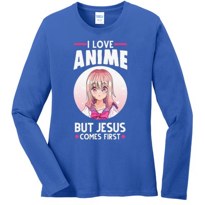 I Love Anime But Jesus Comes First Anime Ladies Long Sleeve Shirt