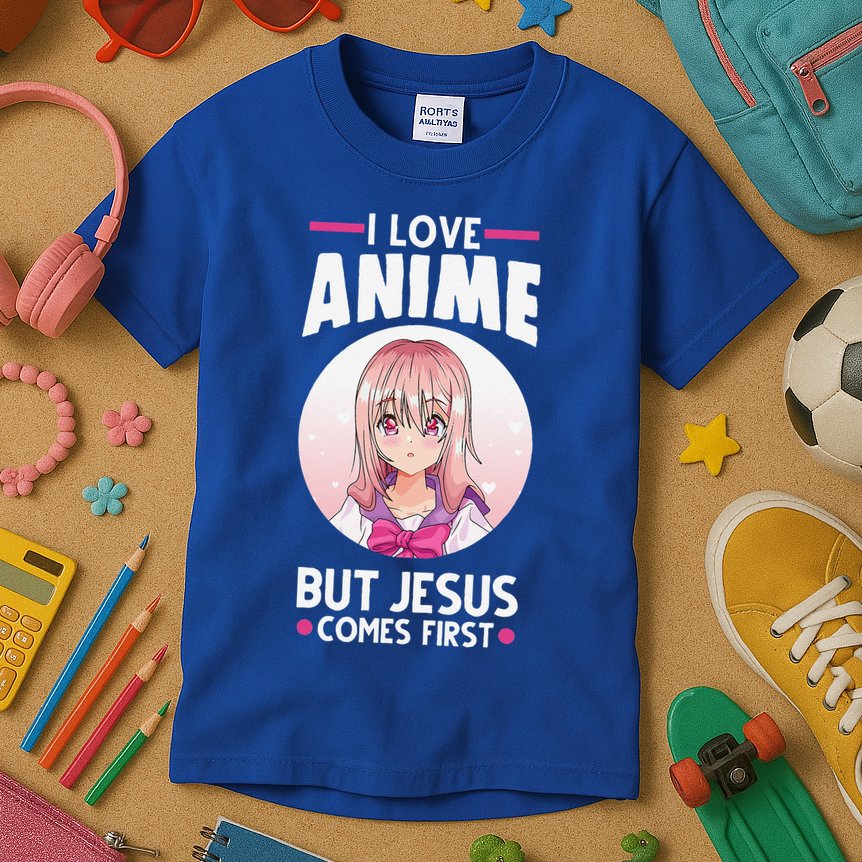 I Love Anime But Jesus Comes First Anime Kids T-Shirt