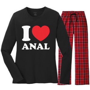 I Love Anal Viral Funny Joke Naughty Urban Slang Butt Women's Long Sleeve Flannel Pajama Set 