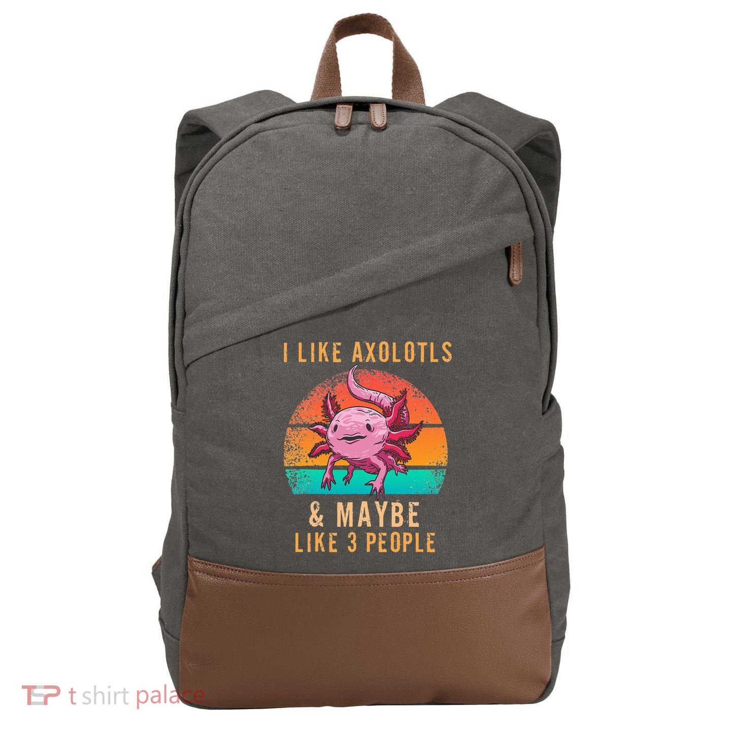 I Like Axolotl And Maybe 3 People Mexican Walking Fish Cotton Canvas Backpack