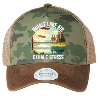 Inhale Lake Air Exhale Stress Funny Meditation Camping Gift Legacy Tie Dye Trucker Hat