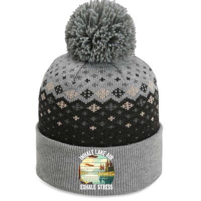 Inhale Lake Air Exhale Stress Funny Meditation Camping Gift The Baniff Cuffed Pom Beanie