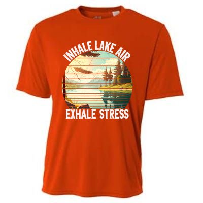 Inhale Lake Air Exhale Stress Funny Meditation Camping Gift Cooling Performance Crew T-Shirt