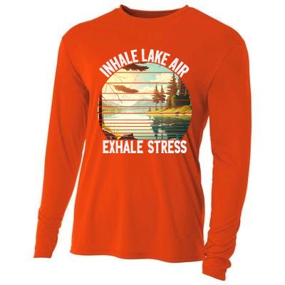 Inhale Lake Air Exhale Stress Funny Meditation Camping Gift Cooling Performance Long Sleeve Crew