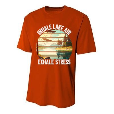 Inhale Lake Air Exhale Stress Funny Meditation Camping Gift Performance Sprint T-Shirt