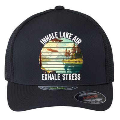 Inhale Lake Air Exhale Stress Funny Meditation Camping Gift Flexfit Unipanel Trucker Cap