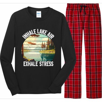 Inhale Lake Air Exhale Stress Funny Meditation Camping Gift Long Sleeve Pajama Set