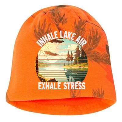 Inhale Lake Air Exhale Stress Funny Meditation Camping Gift Kati - Camo Knit Beanie