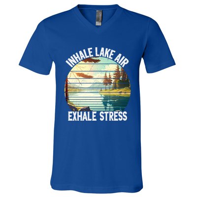 Inhale Lake Air Exhale Stress Funny Meditation Camping Gift V-Neck T-Shirt